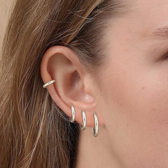 Silver Hoops Set | 4 Pairs | Platinum Plated Hoop Earrings - Picture 4 of 10